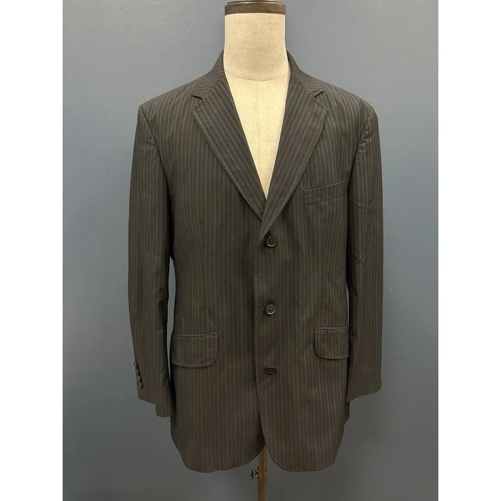 Oscar de la Renta Blazer 42L Black‎ Pinstripe Sport Coat Cotton Blend Honduras
